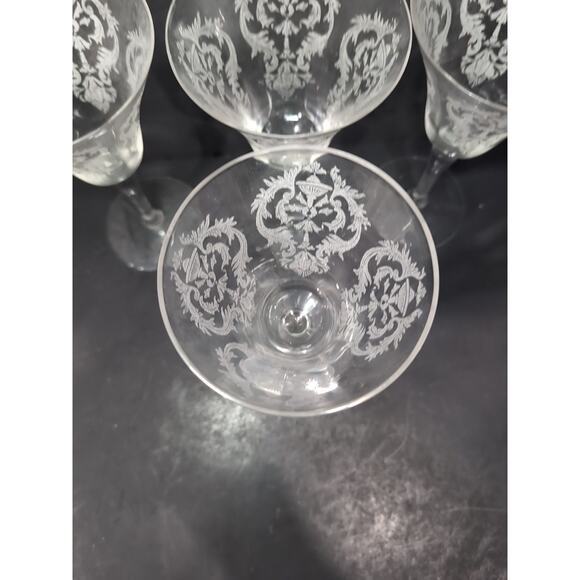 Morgantown Glass Water Goblets, Vtg Etched Chintz Clear Glass, Uranium Set of 4 - Picture 6 of 11